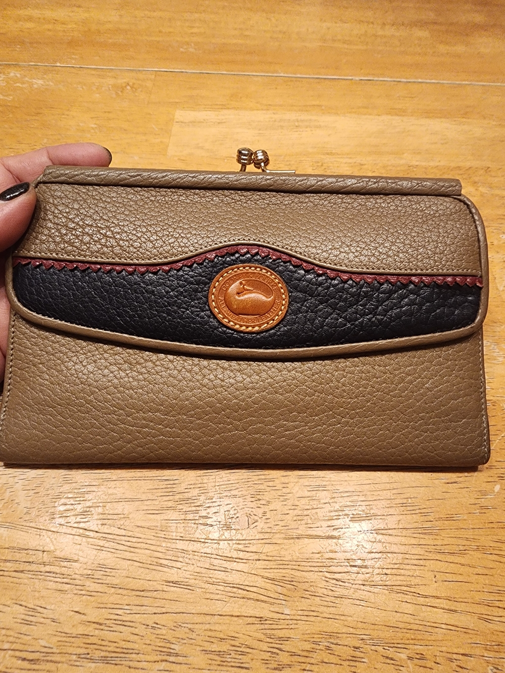 vintage Dooney & Bourke pebble leather kiss-lock checkbook or organizer wallet